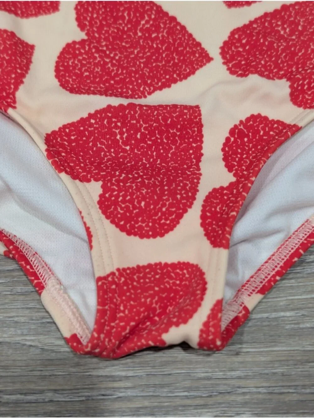 Mini Boden Girls 8-9Y Puff Sleeve Bikini Two Piece Red Hearts Cream Swimsuit